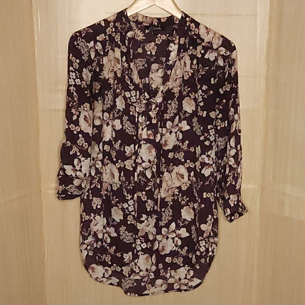 J For Justify Maroon Red Floral Lace Up Tunic Blouse Medium